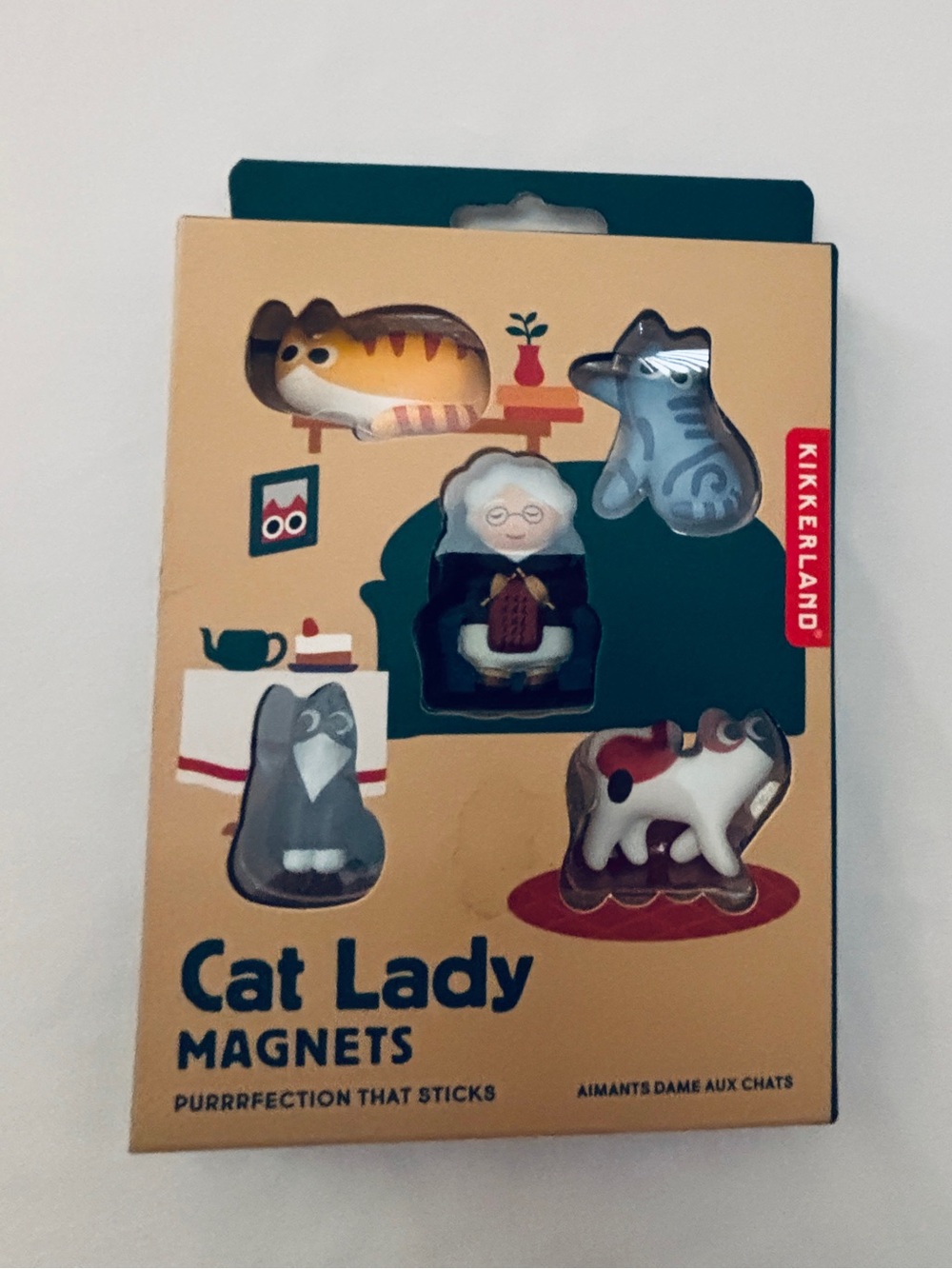 Kikkerland Cat Lady Magnets - Beige, Teal, Orange, Gray, White New with Tags